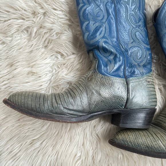 J. Chisholm Vintage Western Leather Cowboy Boots Blue and Gray Size 10 - Picture 4 of 8